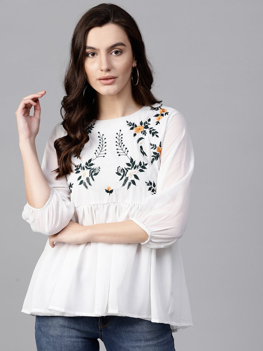 Sheer floral hotsell embroidered top