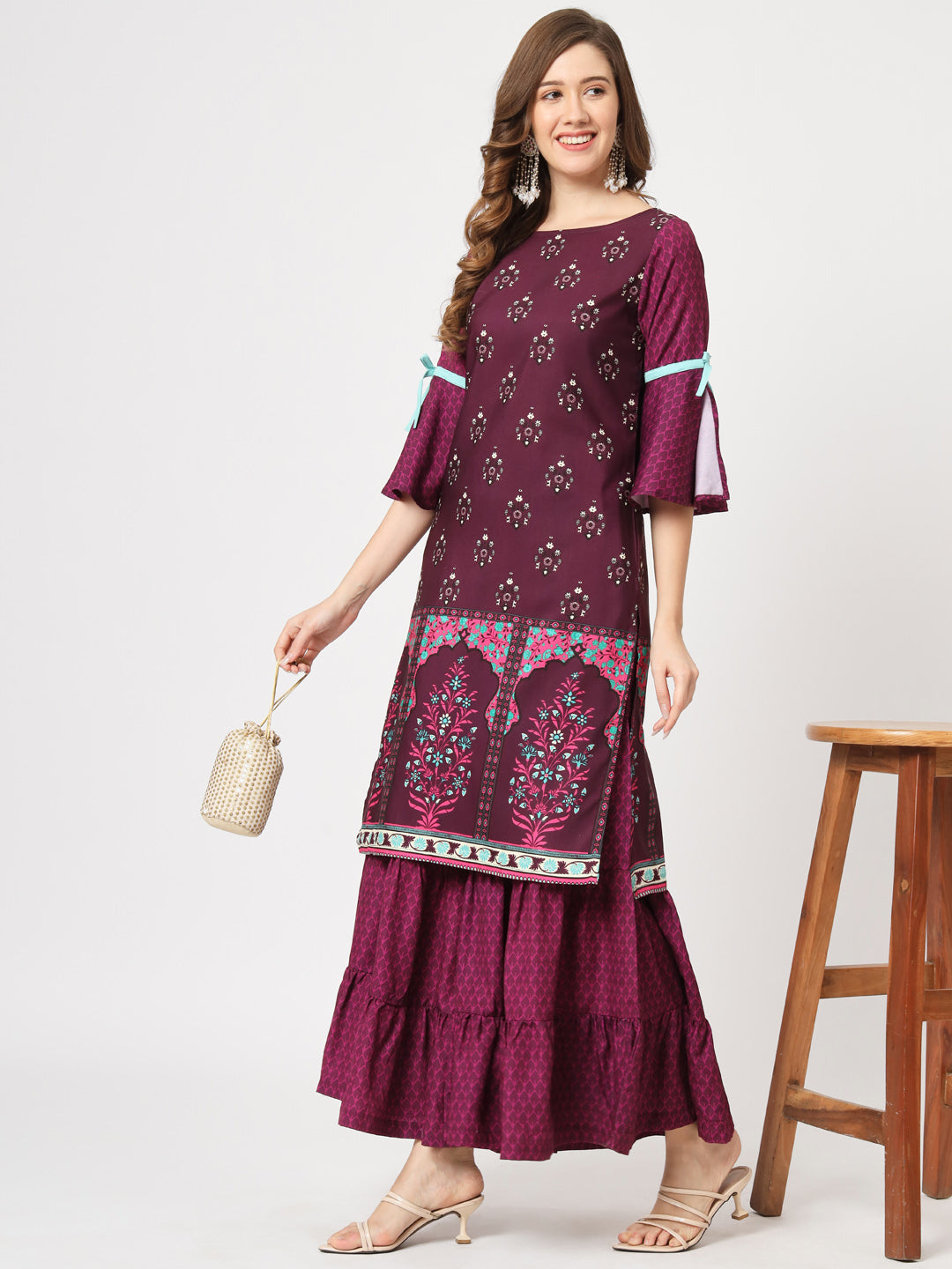 knee length dresses for ladies 7405 FLORAL MUGHAL BLACK HEAVY EMBROIDERED EID DRESS