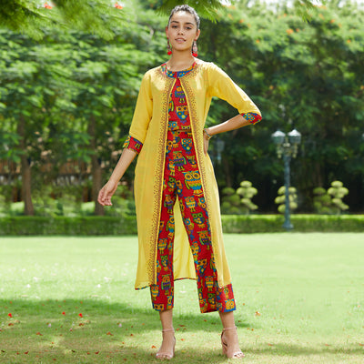 Buy Pannkh Yellow Women'S Fusion Short Pastel Sleeveless Kurti