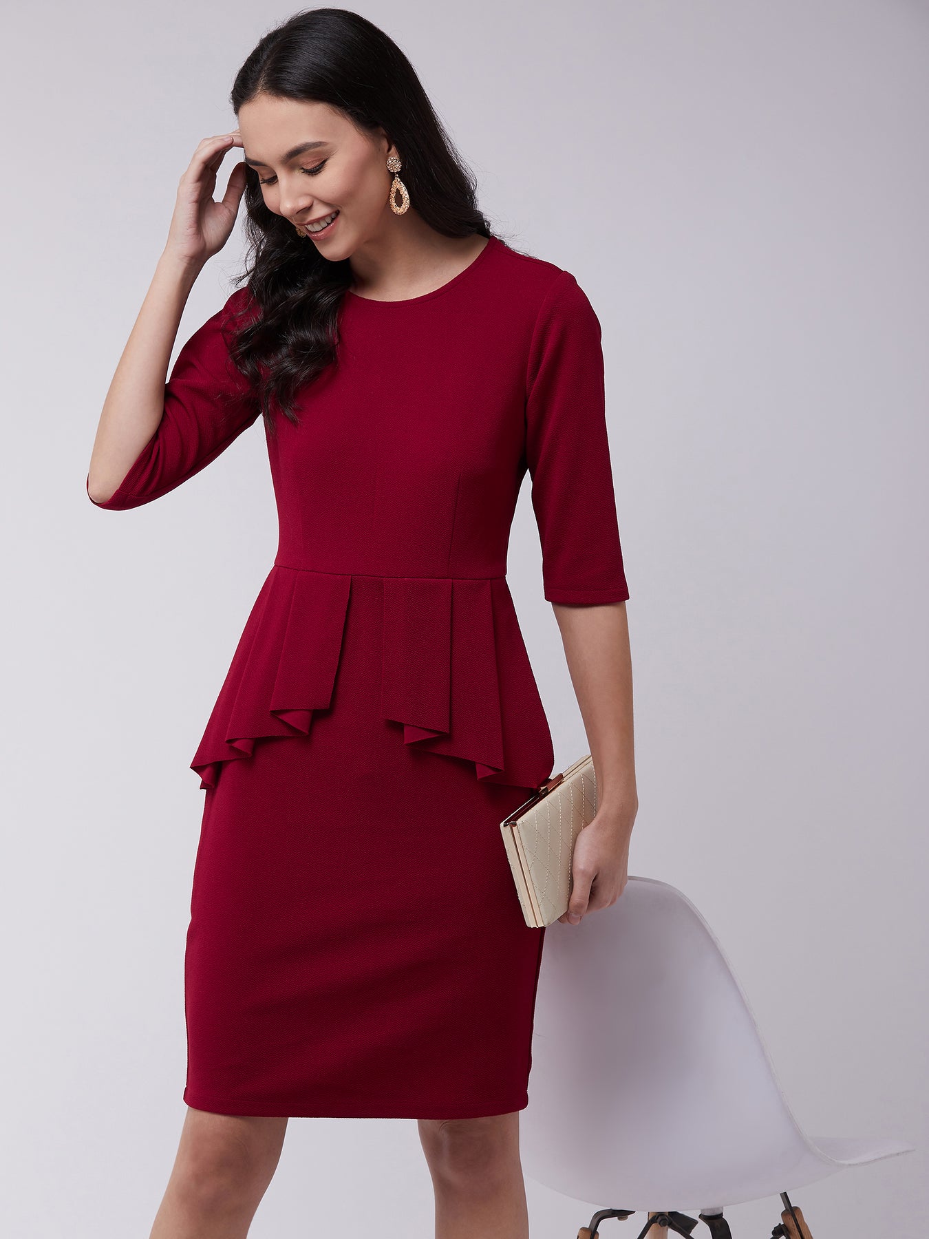 Solid Peplum Fitted Dress – Pannkh